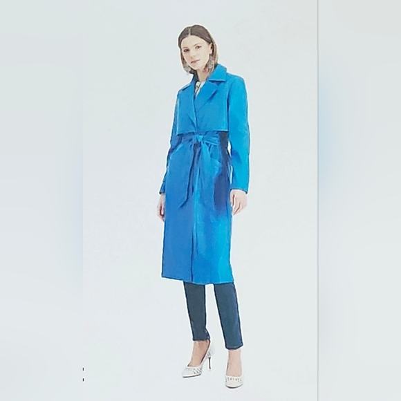 Preloved I.N.C. International Concepts Blue Faux Leather Trench Belted Coat M - Picture 12 of 12